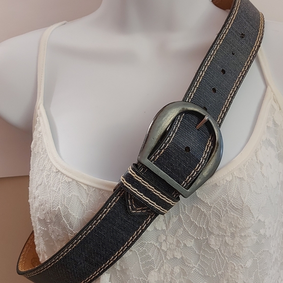 Leather Belt, Denim Embossed Leather Belt - Picture 1 of 4